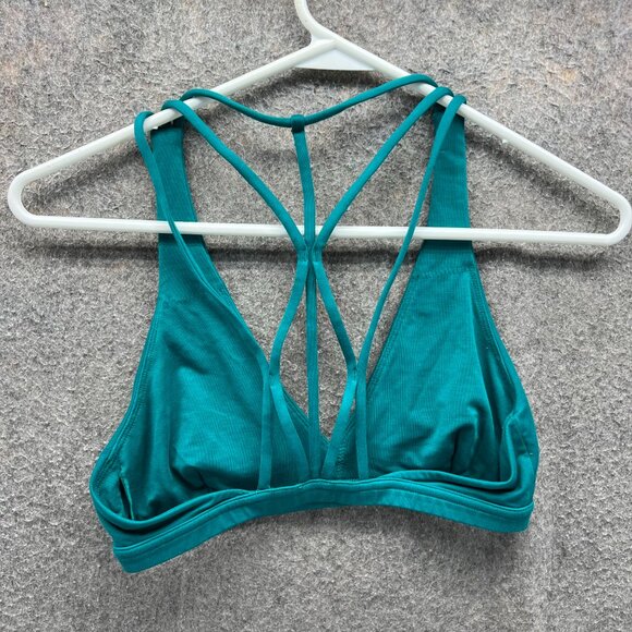 Lululemon Sports Bra Women 4 Teal Blue Free to Be Wild Strappy Back Yoga Active - Picture 4 of 10